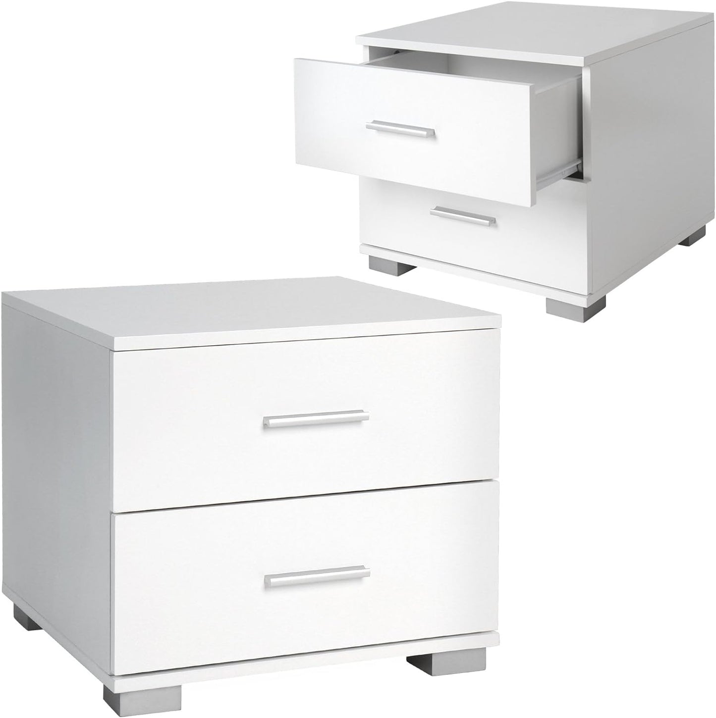 Set de 2 noptiere cu 2 sertare, alb