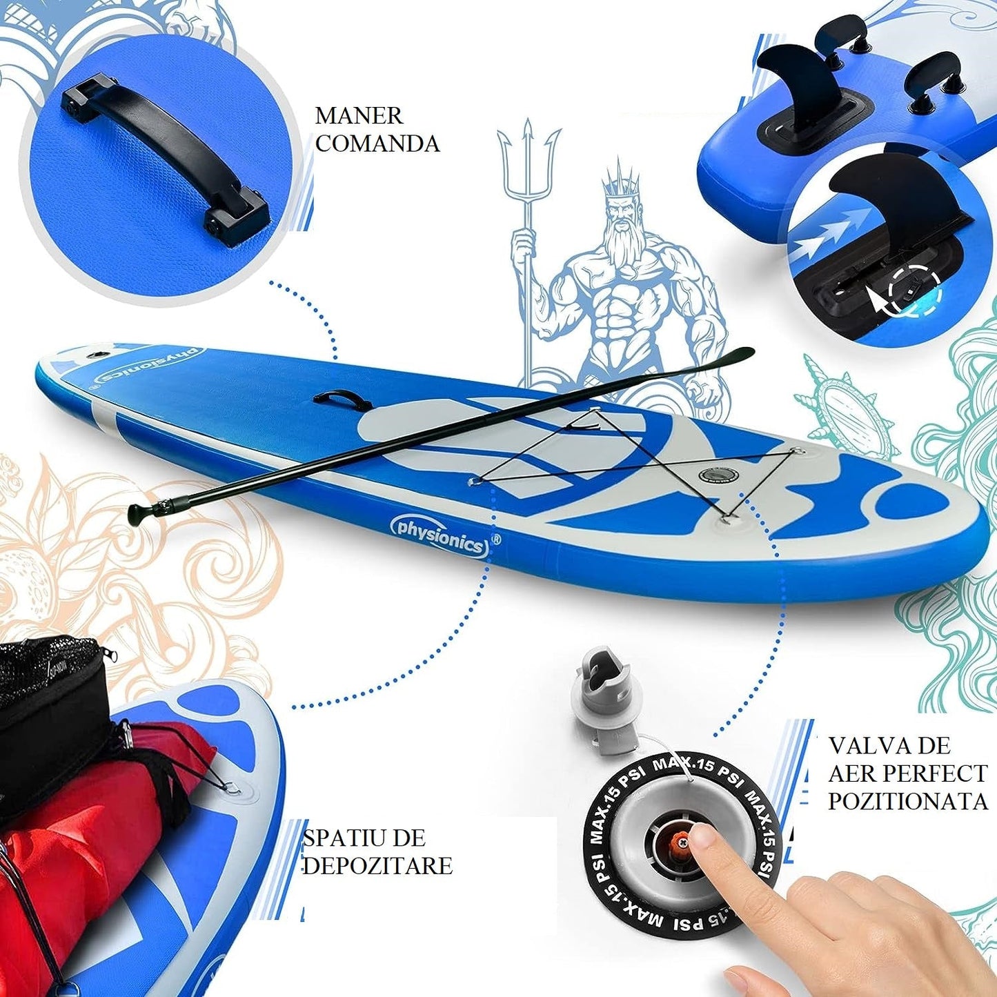 Placa de surf, Sup gobflabila, 305x76x12cm, albastra