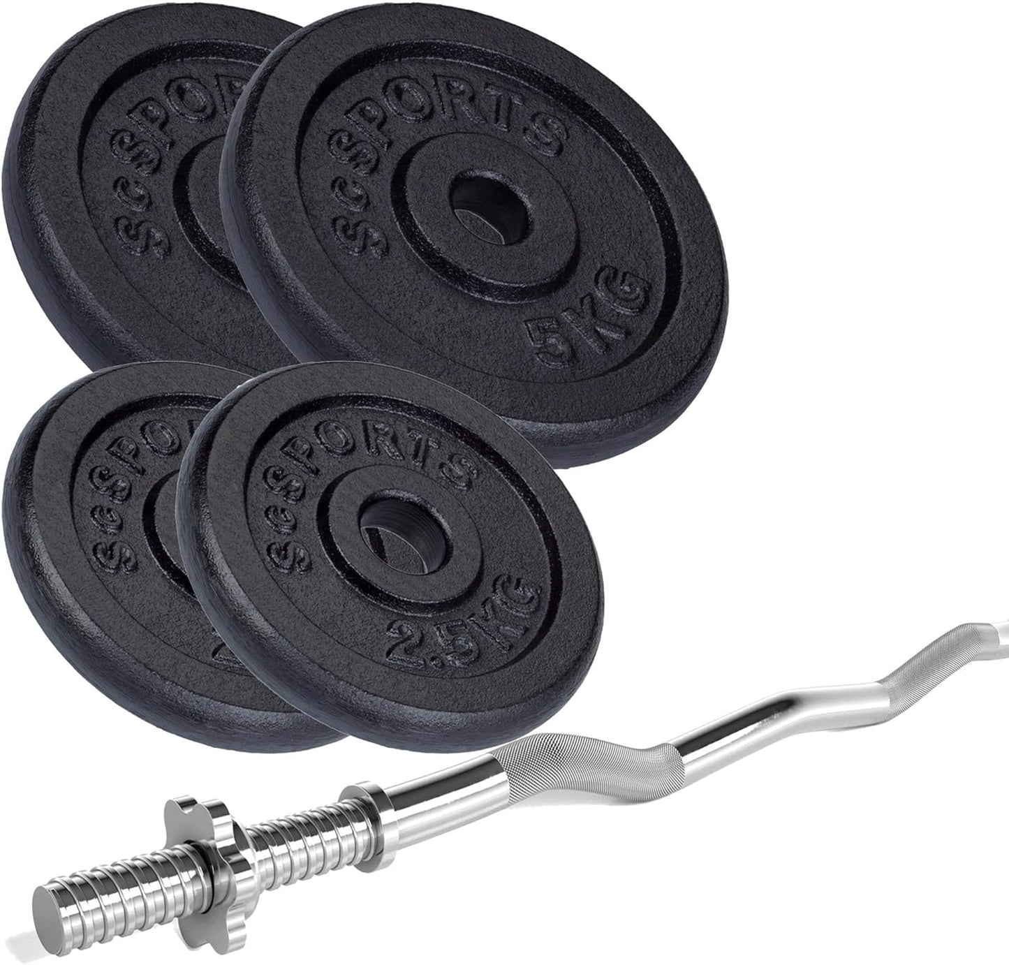Set haltera, bara curl si discuri, 15-60 KG, fonta, negru ScSports