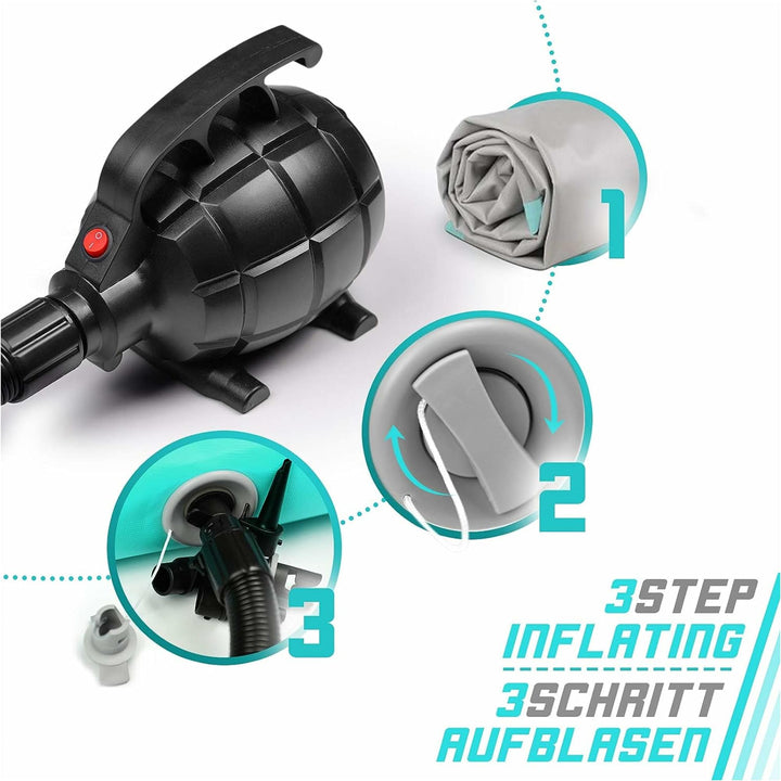 Saltea gimnastica gonflabila, turcoaz, cu pompa electrica, 400x100x10 cm, Physionics - Gorilla Sports Ro