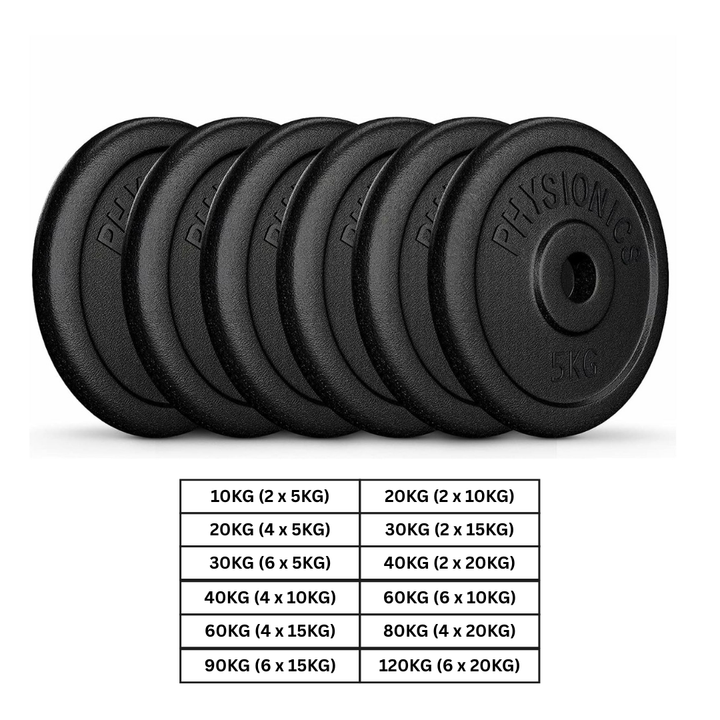 Set discuri fonta, negru, 30mm, 10 - 120 KG PHYSIONICS