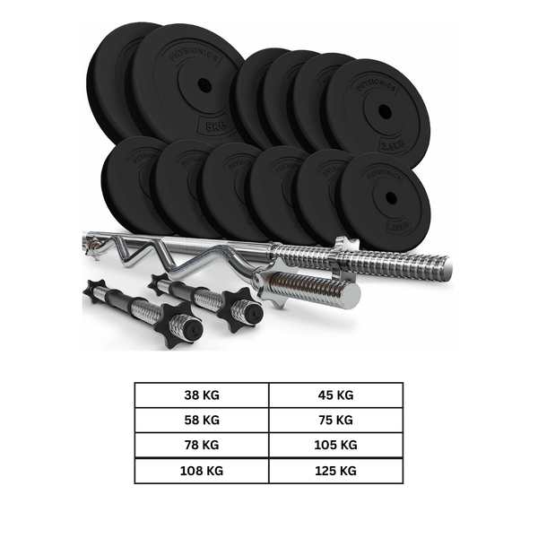 Set complete 2 bare + 2 gantere si discuri, 45 - 125 KG PHYSIONICS