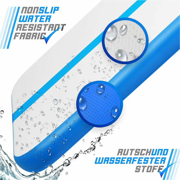 Saltea gimnastica gonflabila, albastra, cu pompa electrica, 300x100x10 cm, Physionics - Gorilla Sports Ro