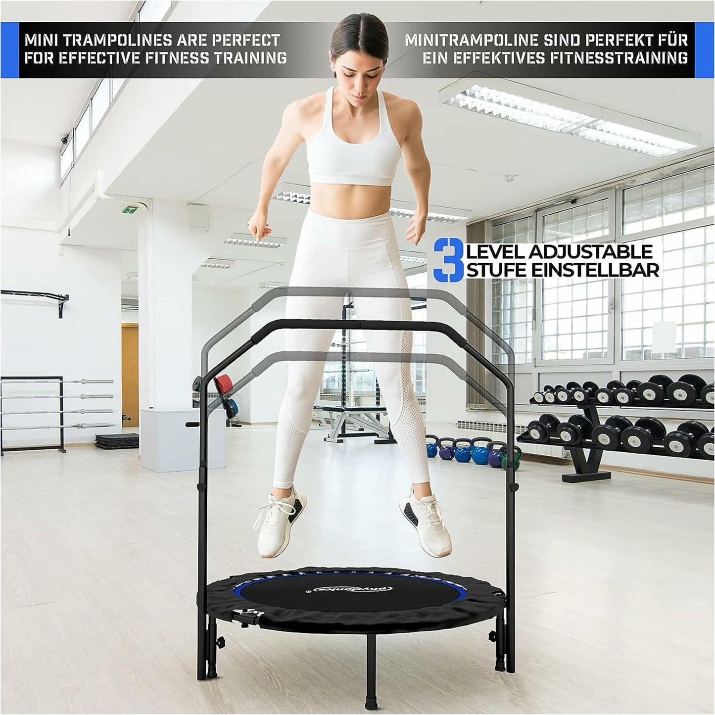 Trambulina fitness reglabila, albastra, 101 cm, Physionics - Gorilla Sports Ro