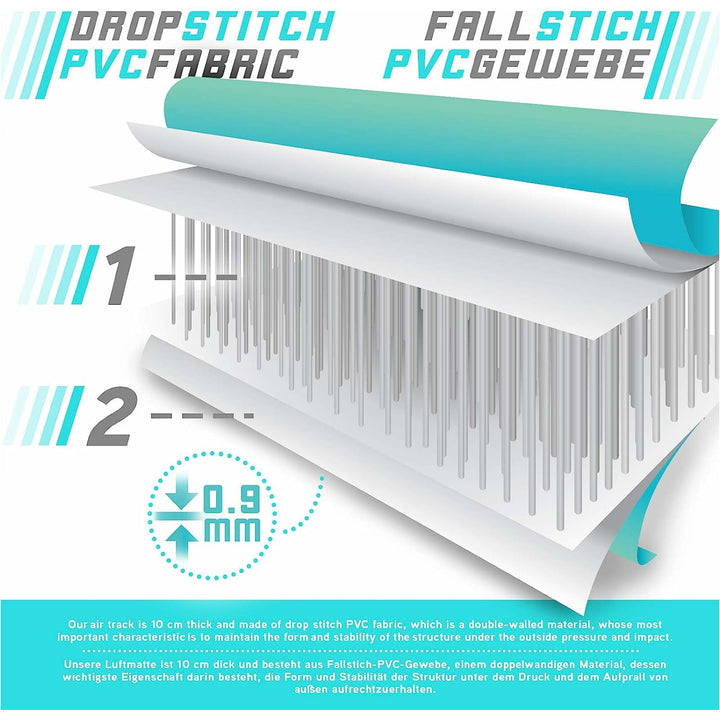 Saltea gimnastica gonflabila, turcoaz, cu pompa electrica, 400x100x10 cm, Physionics - Gorilla Sports Ro