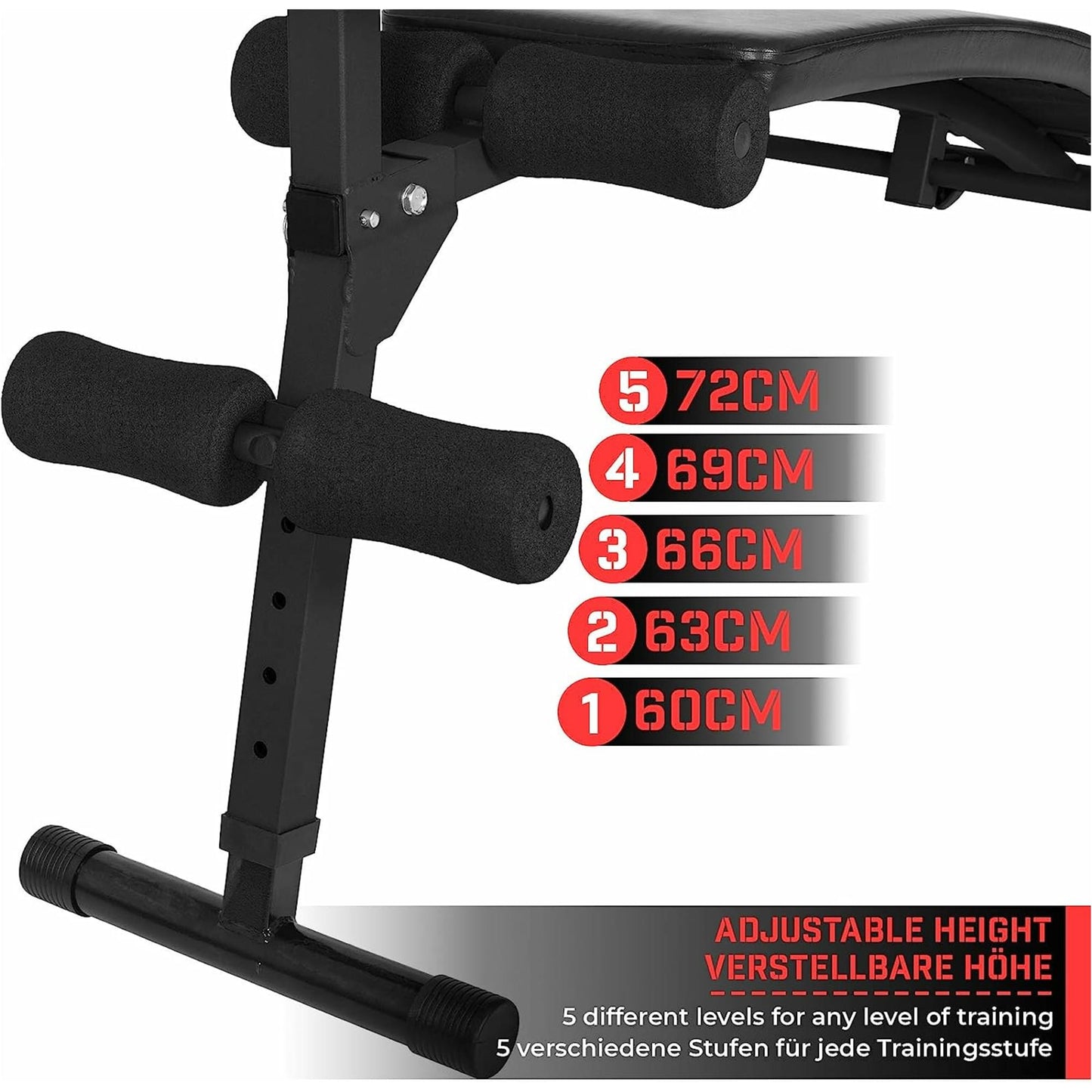 Banca abdomene pliabila, rosie, reglabila, Physionics - Gorilla Sports Ro