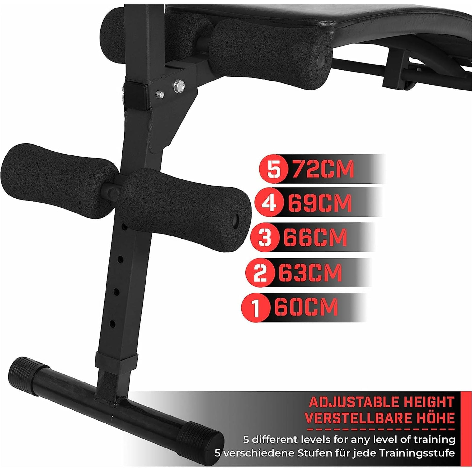Banca abdomene pliabila, rosie, reglabila, Physionics - Gorilla Sports Ro