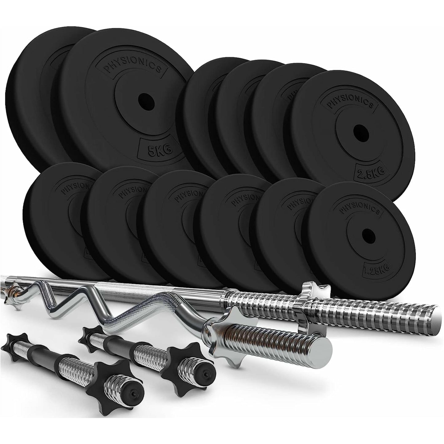 Set complete 2 bare + 2 gantere si discuri, 125kg, Physionics - Gorilla Sports Ro