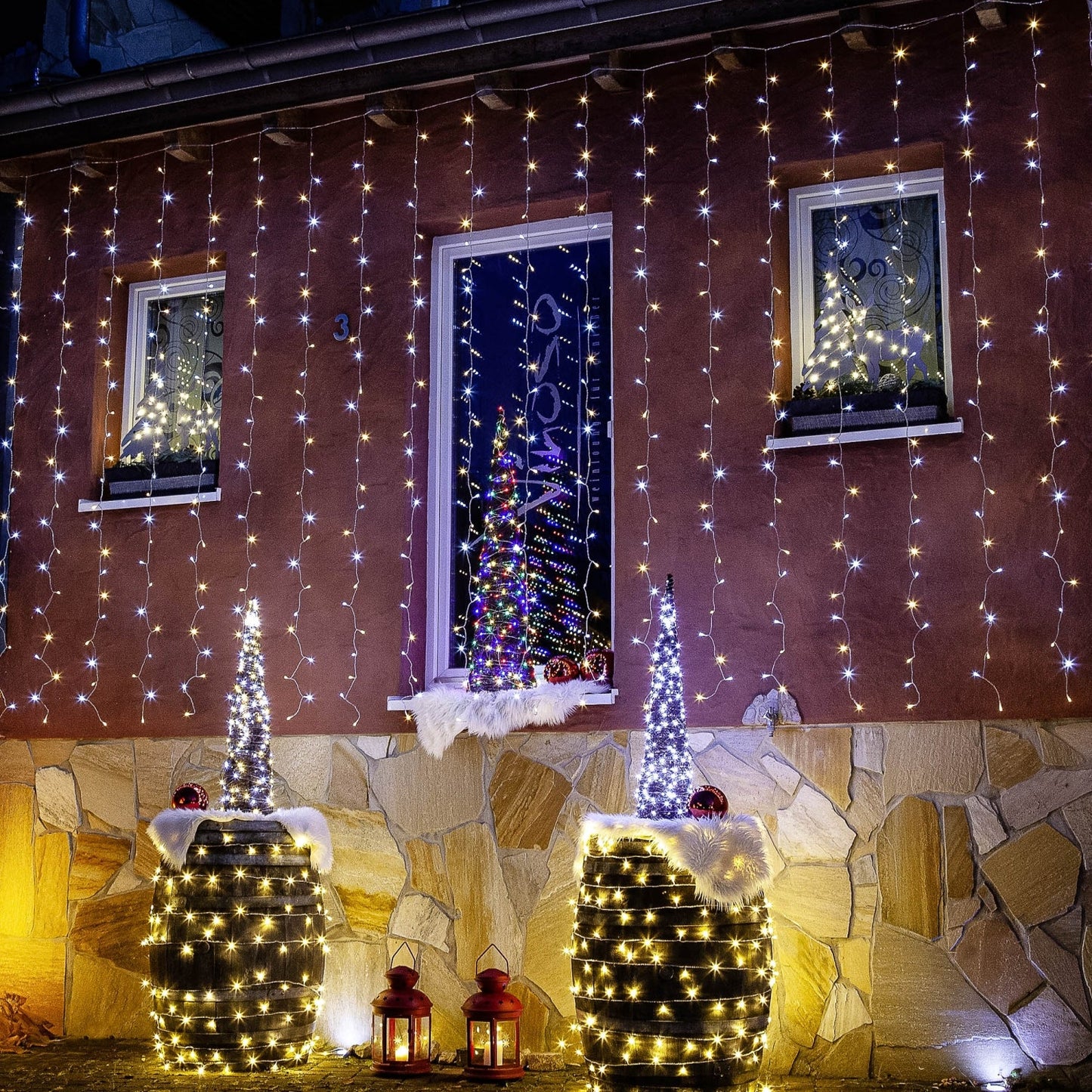 Perdea lumini 300 LED 3x3m, alb rece, telecomanda