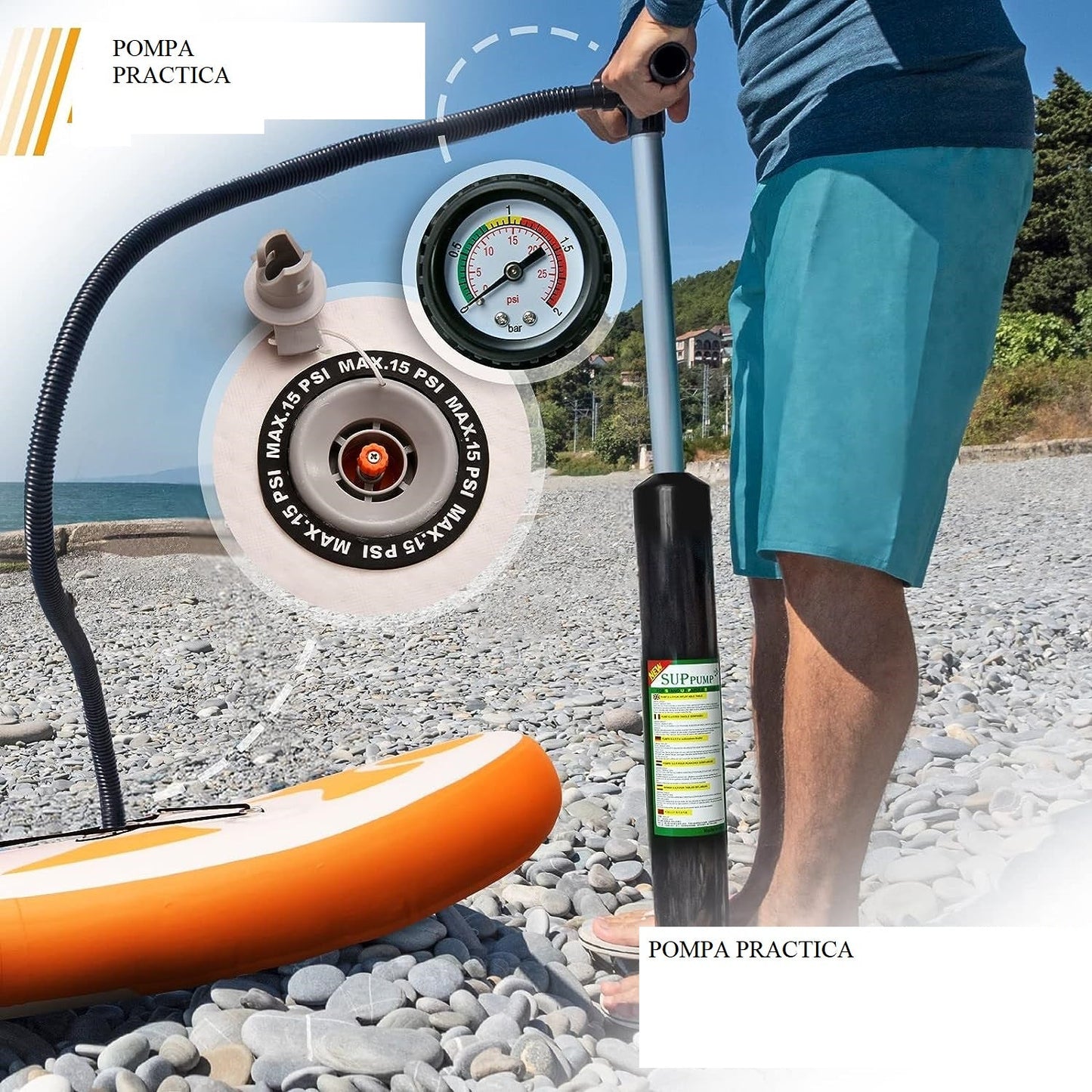 Placa de surf, Sup gobflabila, 305x76x12cm, portocalie