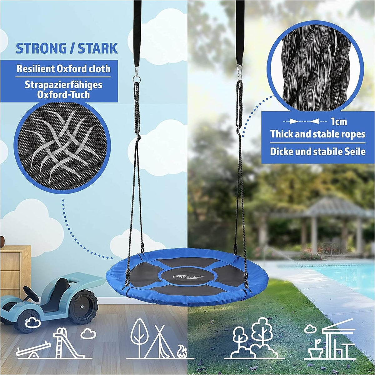 Leagan pentru copii si adulti, albastru, interior/exterior, diametru 100 cm, Physionics - Gorilla Sports Ro