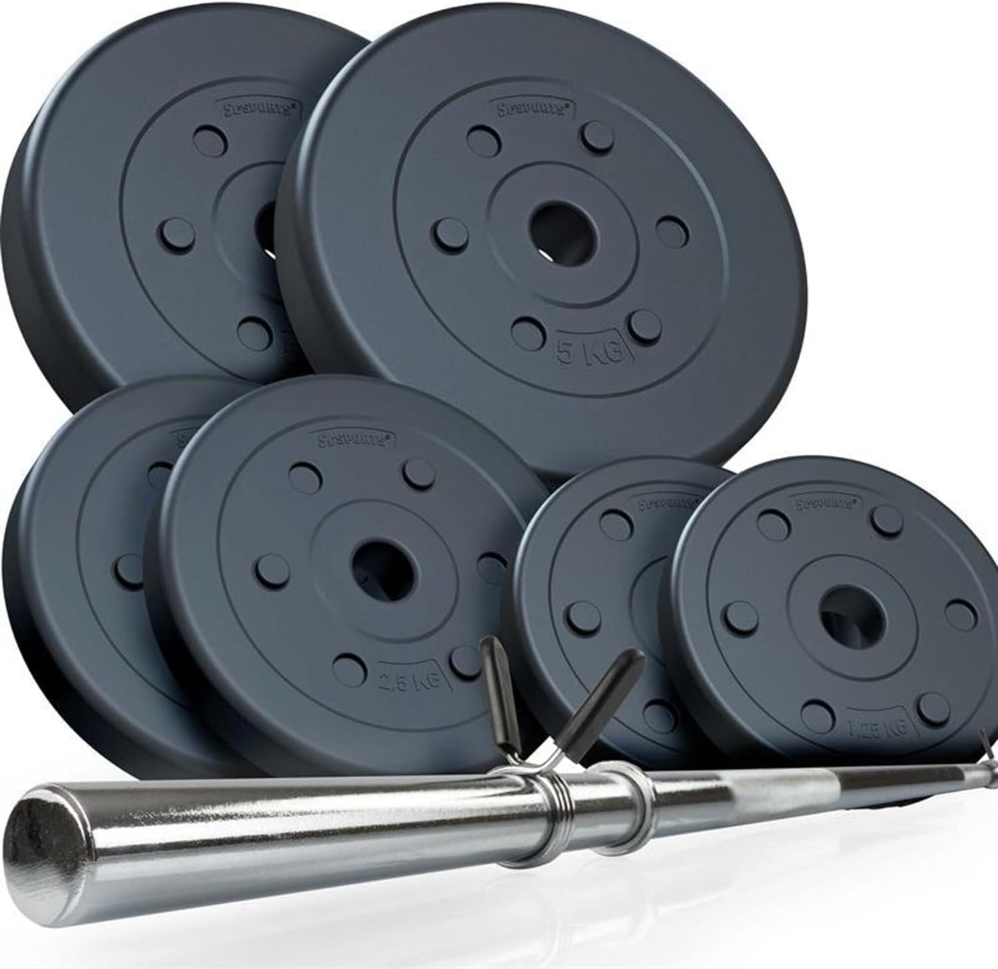 Set de haltere, 17 - 27,5 KG, 30 mm, reglabil, cromat, 120 cm, cu blocare cu arc ScSports