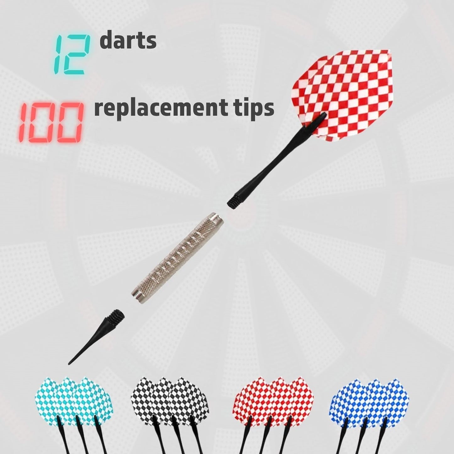 Set darts electronic, LED, pentru 1-16 jucatori, 12 sageti, 100 varfuri rezerva, 60 x 50, 5 x 5, 5 cm