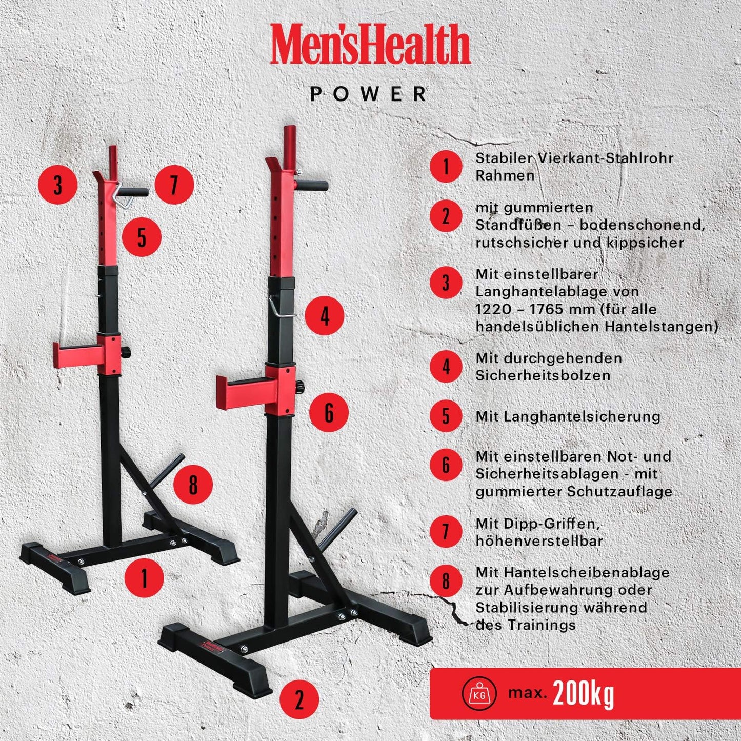 Squat Rack, Negru/Rosu, Lukadora