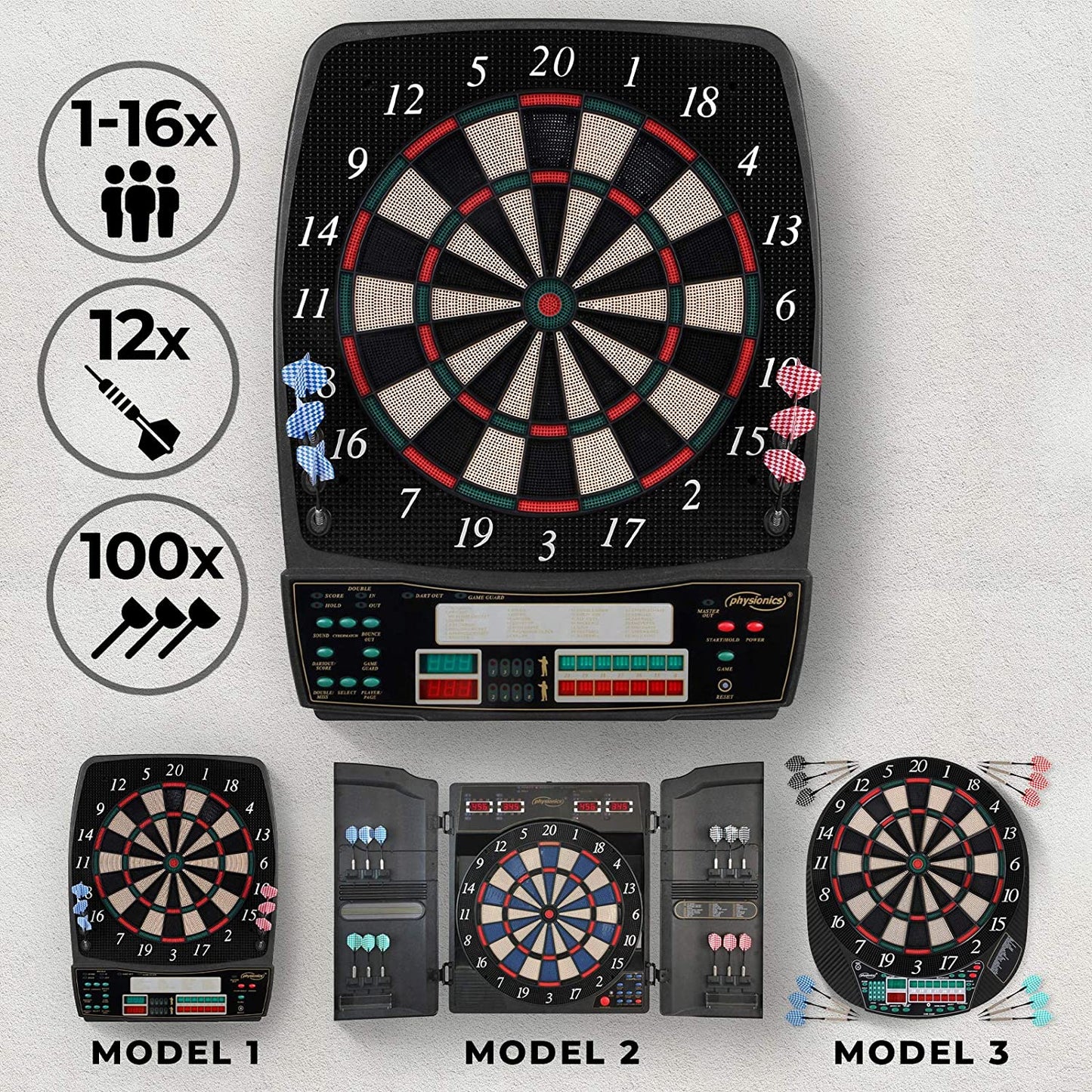 Set darts electronic LCD, pentru 1-16 jucatori, 12 sageti, 100 de varfuri de schimb