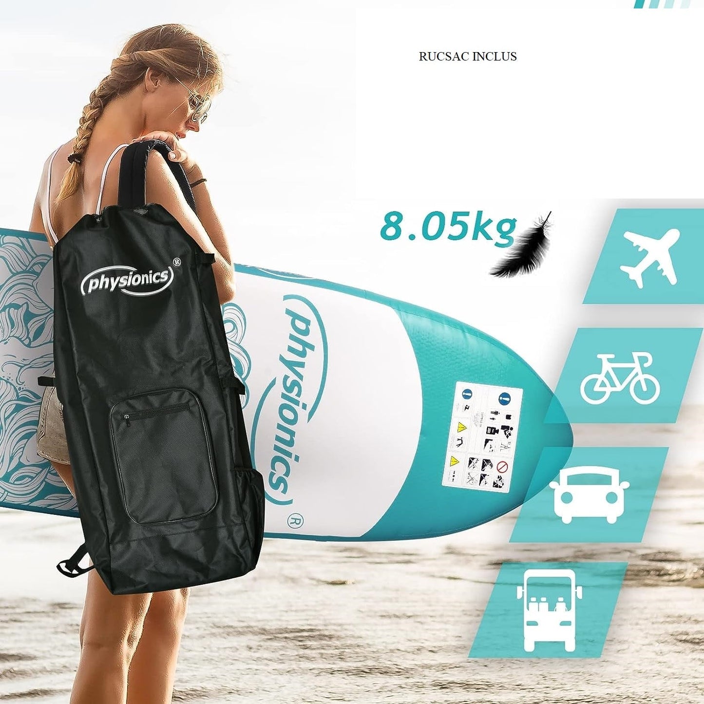 Placa de surf, Sup gobflabila, 305x76x12cm, verde menta