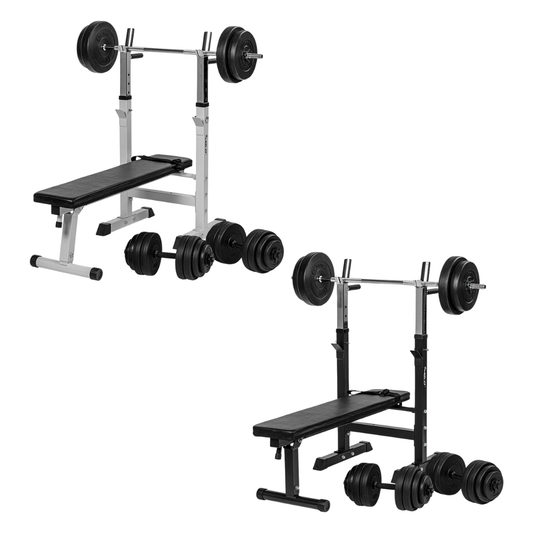 Banca de greutati, „BASIC” + set de bare si gantere de 60 Kg, Multiple Culori, MOVIT