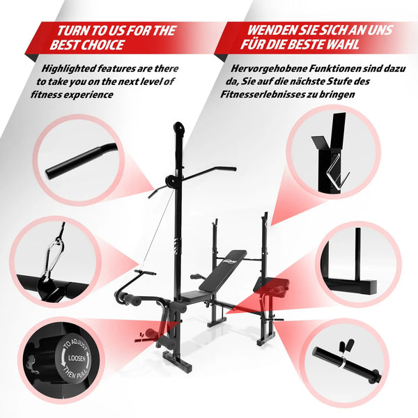 Banca multifunctionala cu scripete pentru tractiuni (lat pulldown) inclus, PHYSIONICS