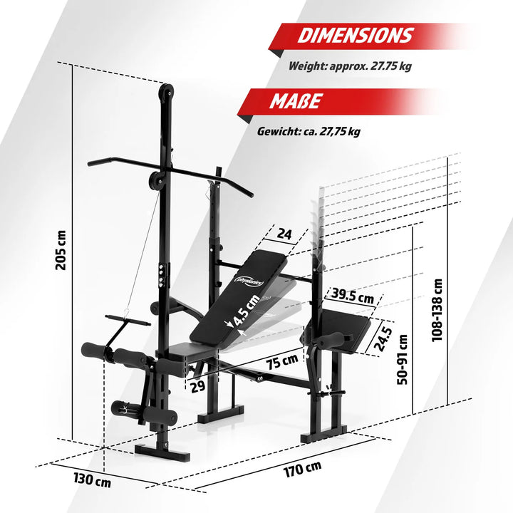 Banca multifunctionala cu scripete pentru tractiuni (lat pulldown) inclus, PHYSIONICS