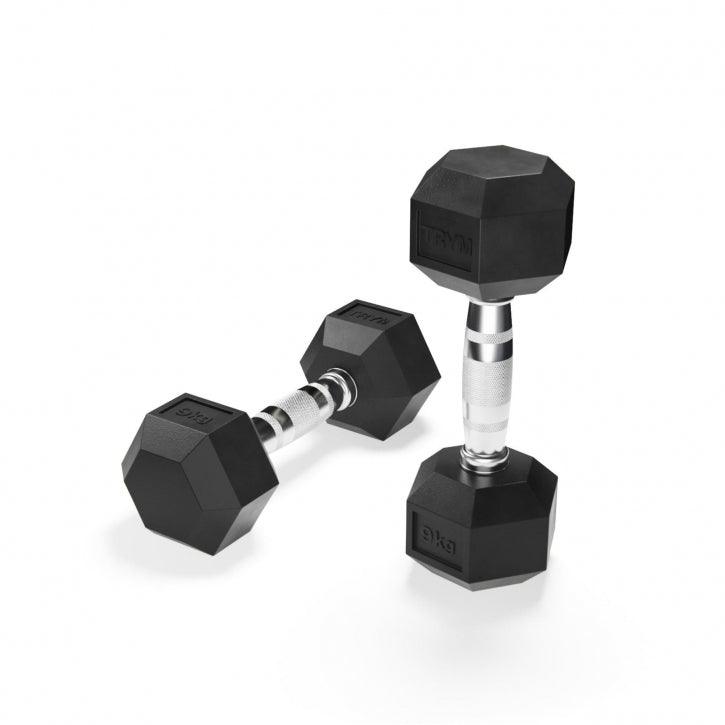 Gantere hexagonale din cauciuc, 9-35 kg