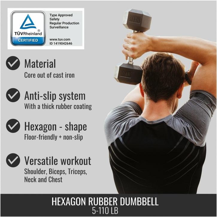 Ganteră hexagonală cauciucată 20 lbs – US EDITION