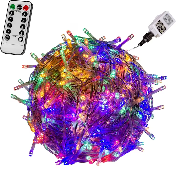 Lumini cu leduri, decorative, multicolor, 200 de leduri, telecomanda de control