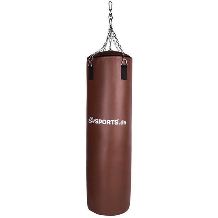 Sac de box, umplut, 30 kg, 120 cm, cu lant de suspendare, carlig de prindere, maro ScSports