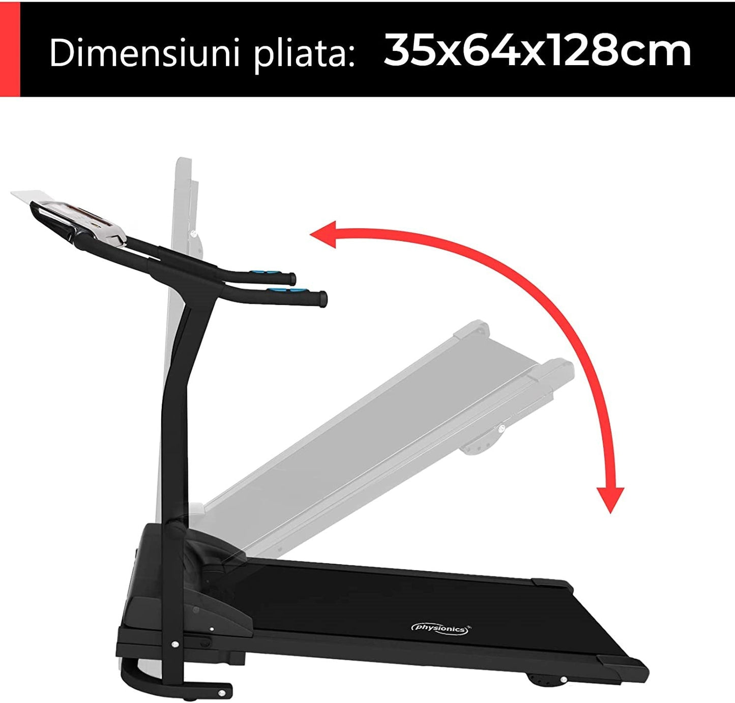 Banda de alergare 500W, pliabila, afisaj LED, conexiune Bluetooth telefon/tableta, 5 programe, 3 nivele inclinare, 10 km/h, 120 x 61 x 112 cm