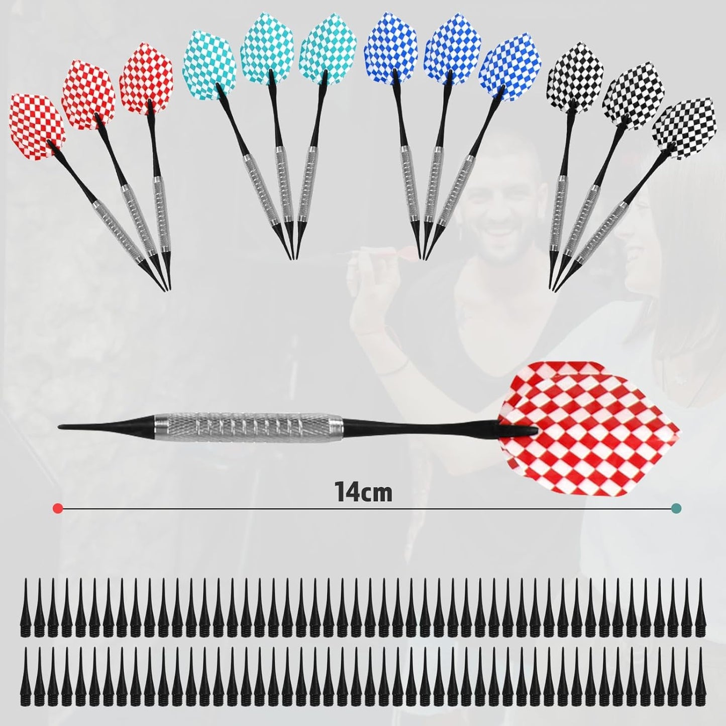 Set darts electronic, LED, pentru 1-16 jucatori, 12 sageti, 100 varfuri rezerva, 60 x 50, 5 x 5, 5 cm