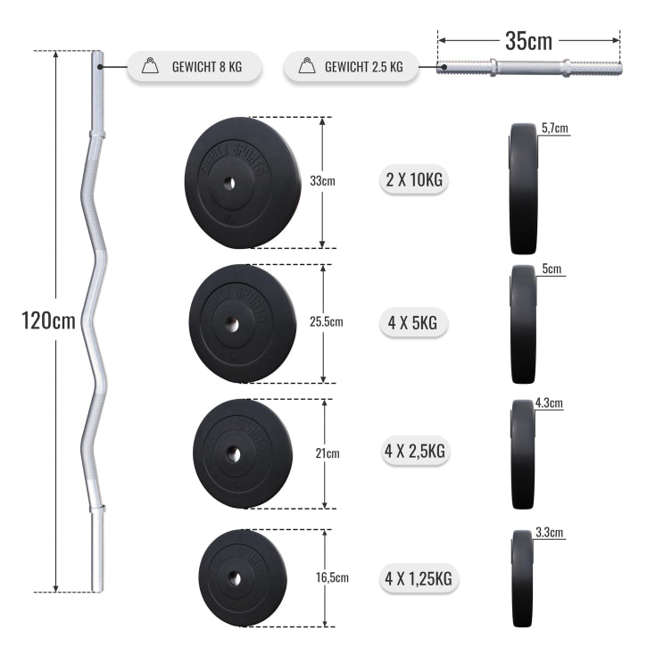 Set bara SZ si gantere cu greutati, 70 kg cu cleme