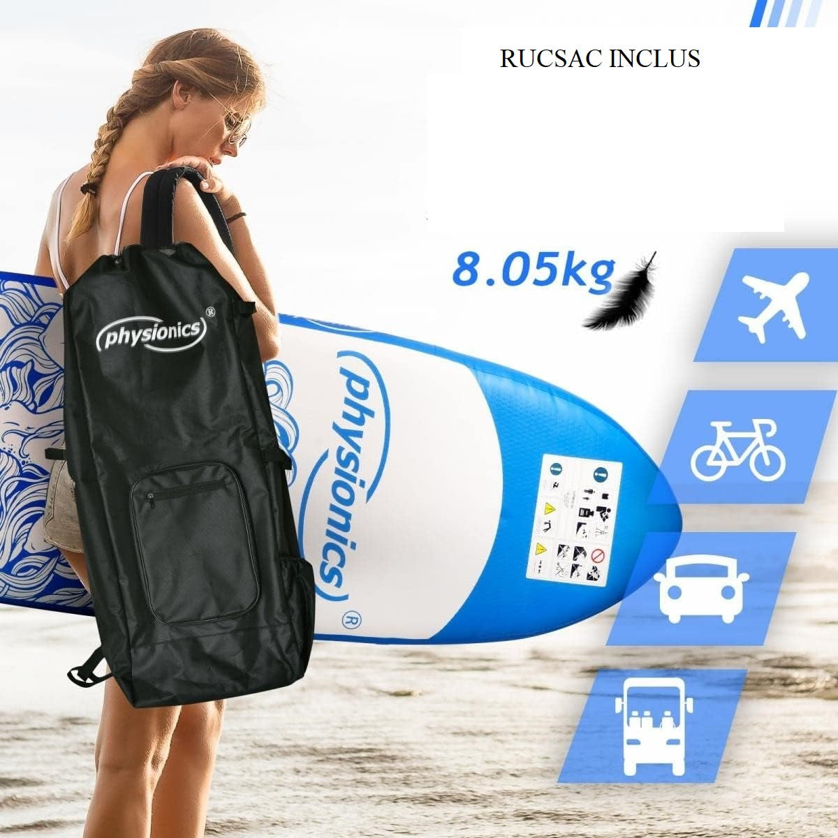 Placa de surf, Sup gobflabila, 305x76x12cm, albastra