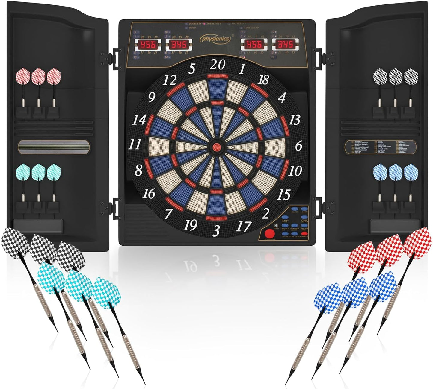 Set darts electronic, LED, pentru 1-16 jucatori, 12 sageti, 100 varfuri rezerva, 60 x 50, 5 x 5, 5 cm