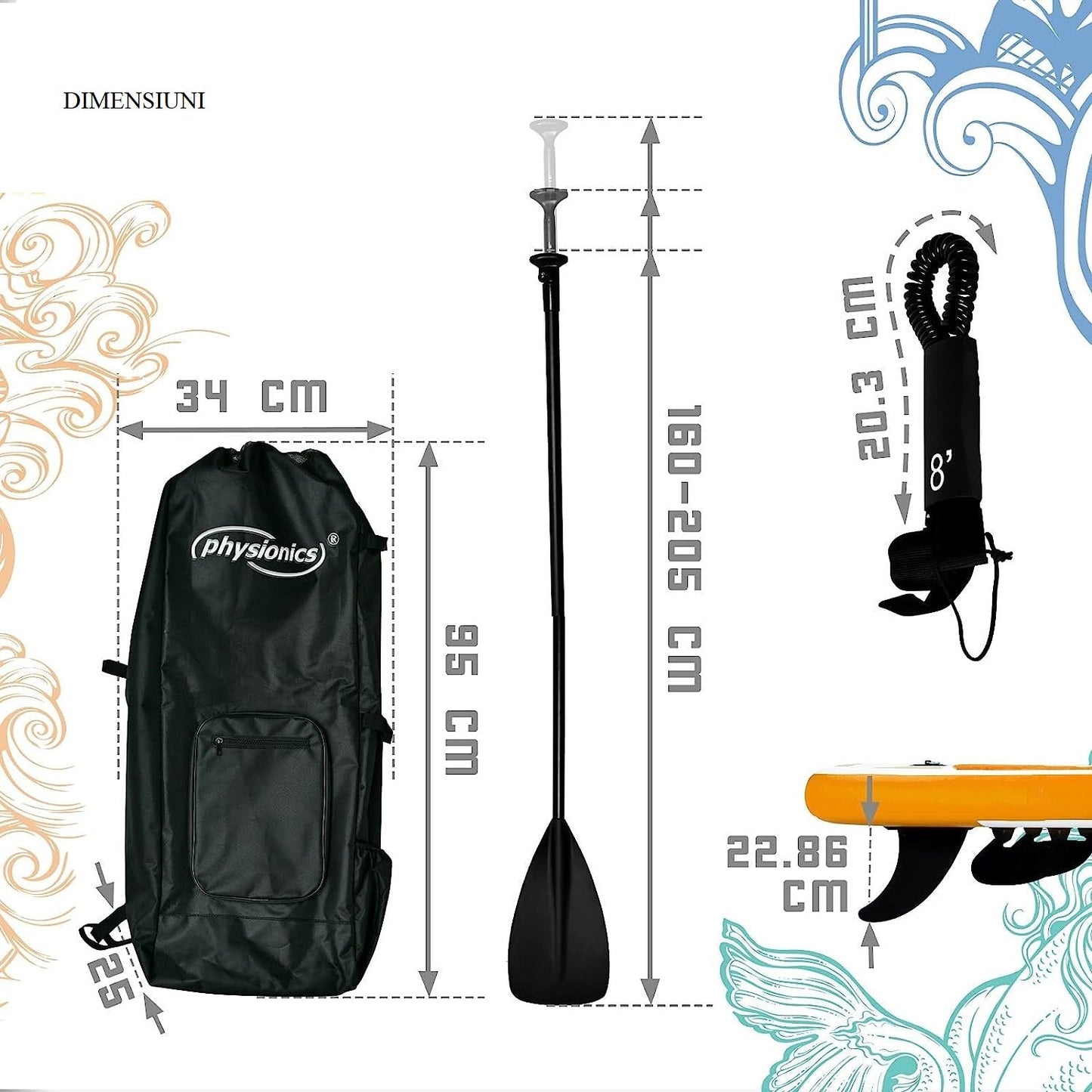 Placa de surf, Sup gobflabila, 305x76x12cm, portocalie