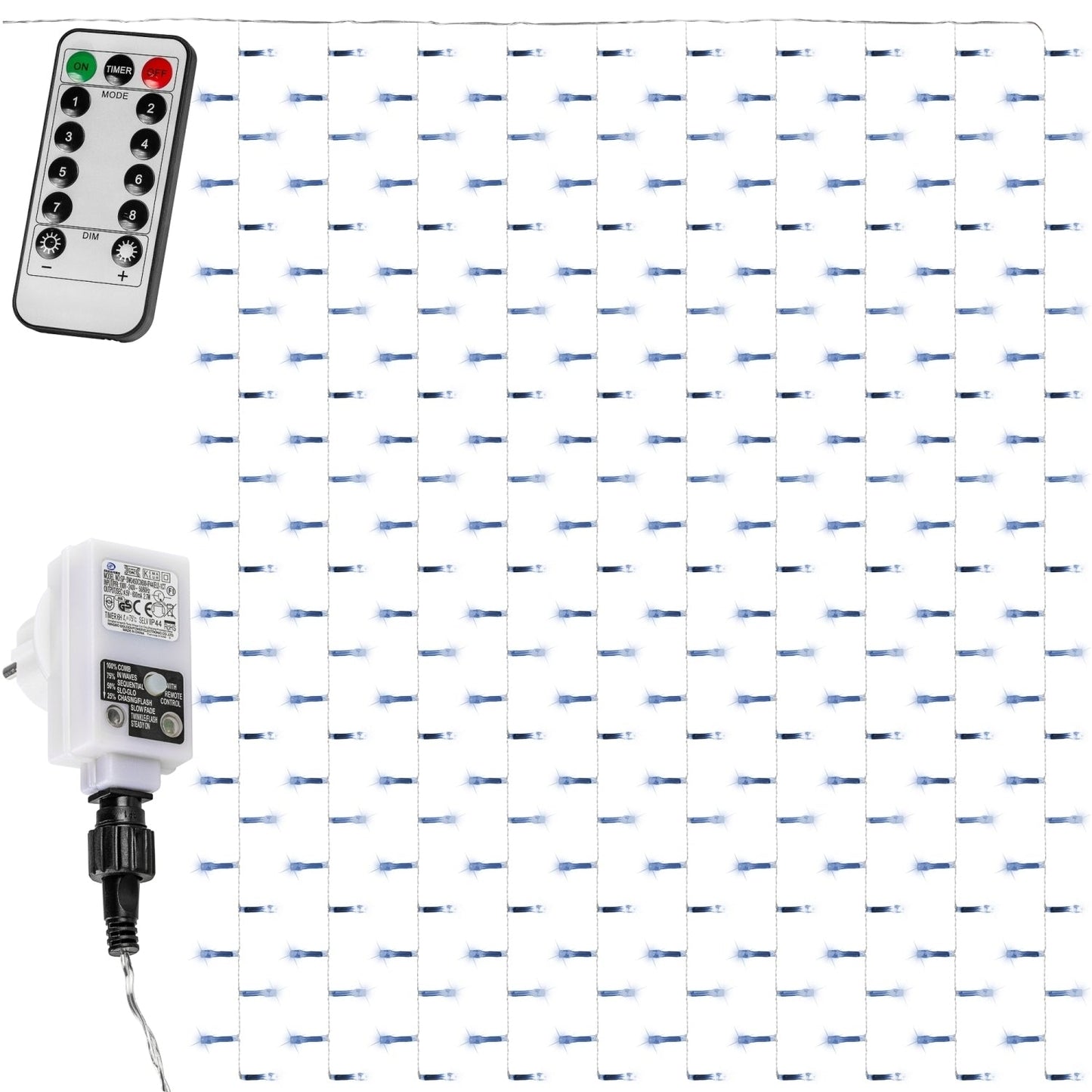 Perdea lumini 300 LED 3x3m, alb rece, telecomanda