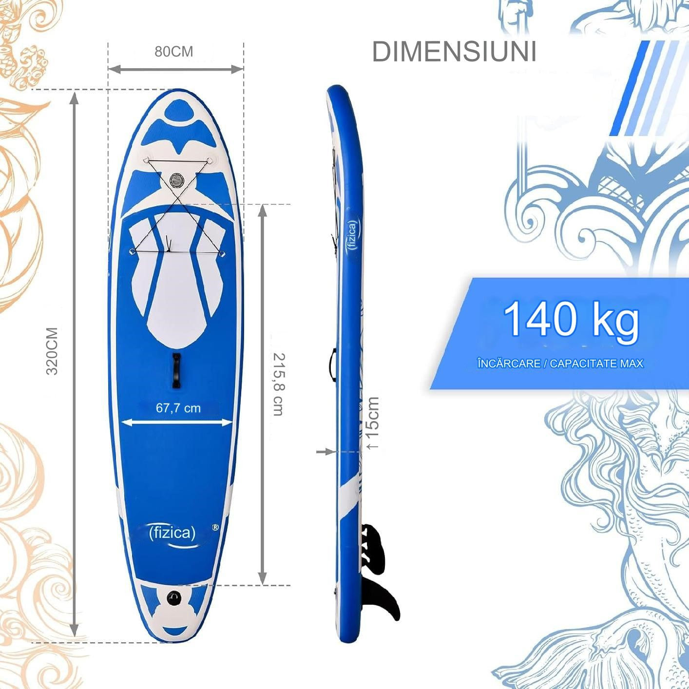 Placa de surf, Sup gobflabila, 320x80x15cm, albastru