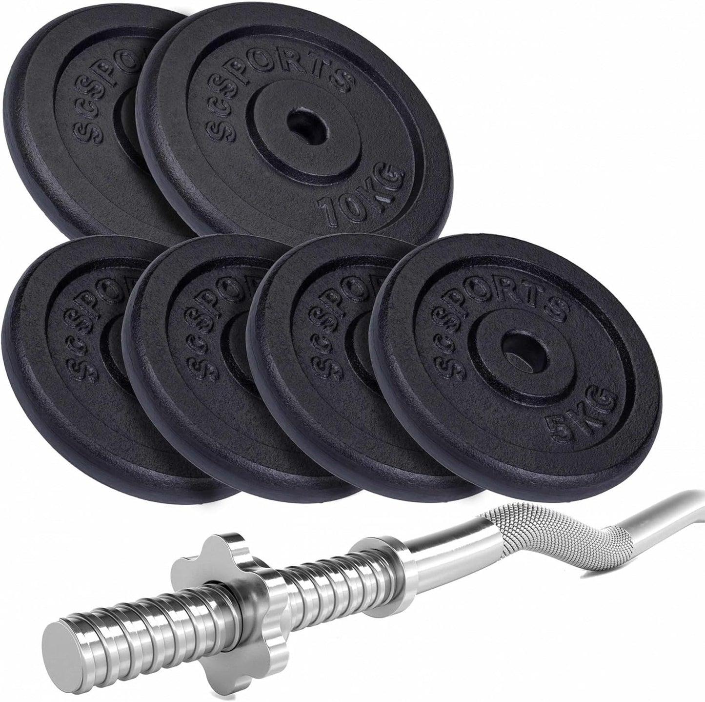Set haltera, bara curl si discuri, 15-60 KG, fonta, negru ScSports
