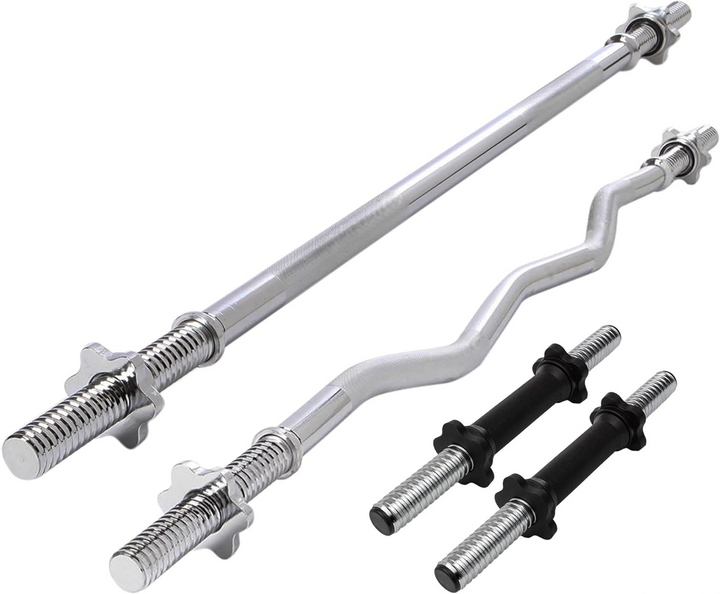 Set de discuri cu greutate si 4 bare(2 gantere, bara dreapta, bara SZ), 27.5 KG (2x5+4x2.5+6x1.25), 30/31mm ScSports