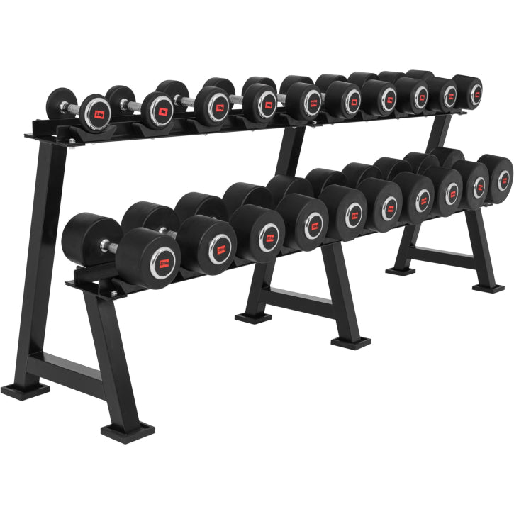 Set complet, gantere fixe, 230 kg + suport negru