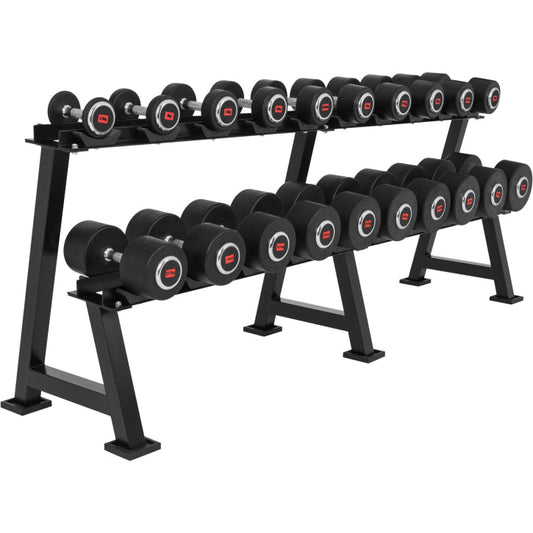 Set complet, gantere fixe, 230 kg + suport negru
