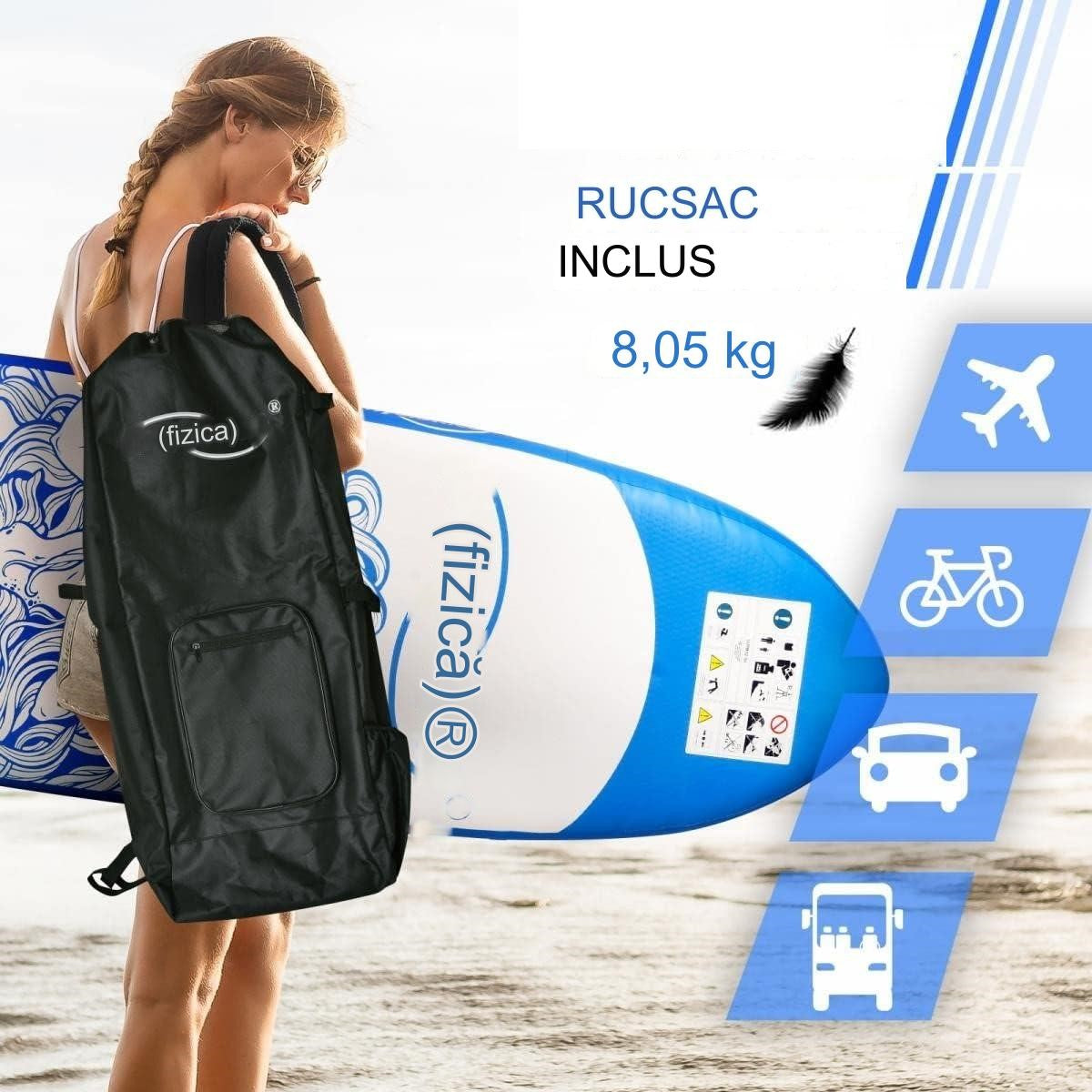 Placa de surf, Sup gobflabila, 320x80x15cm, albastru