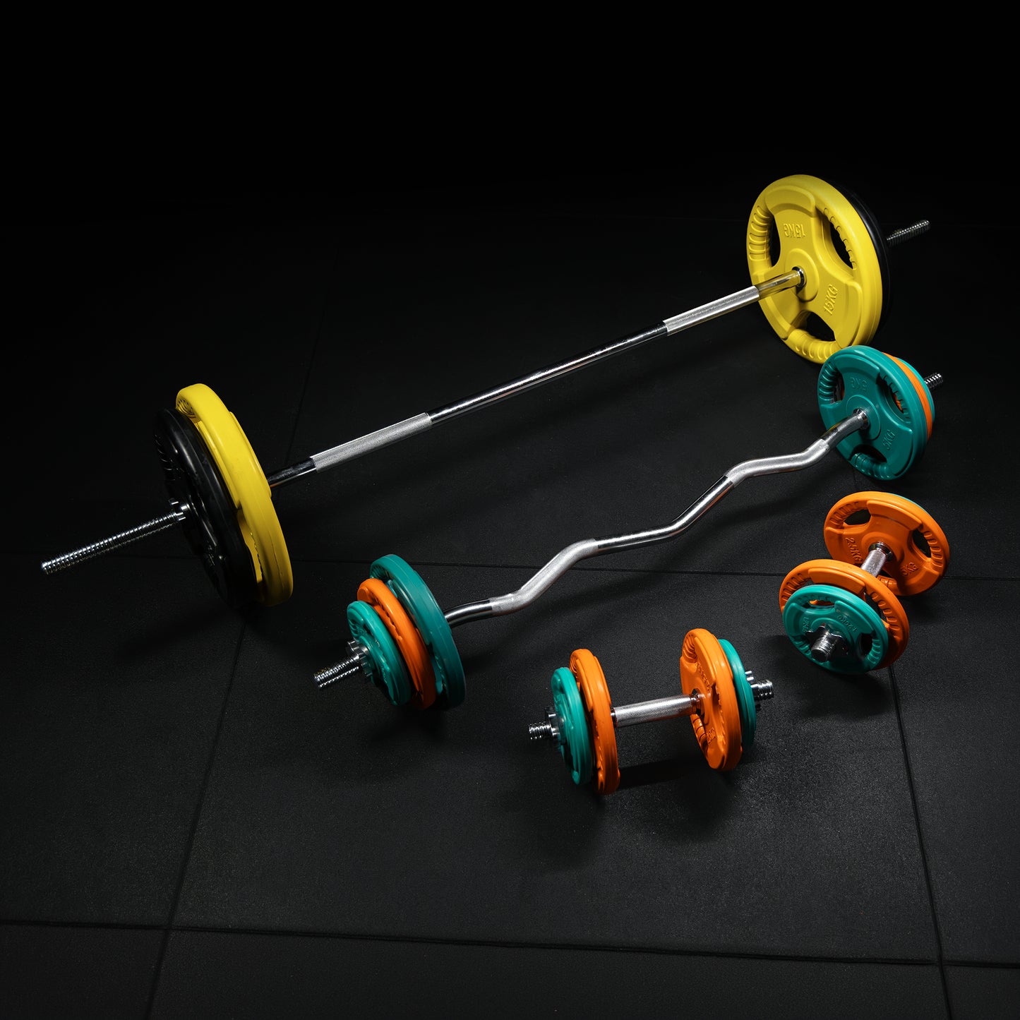 Set de haltere cu mâner din cauciuc 108 kg cu închizători