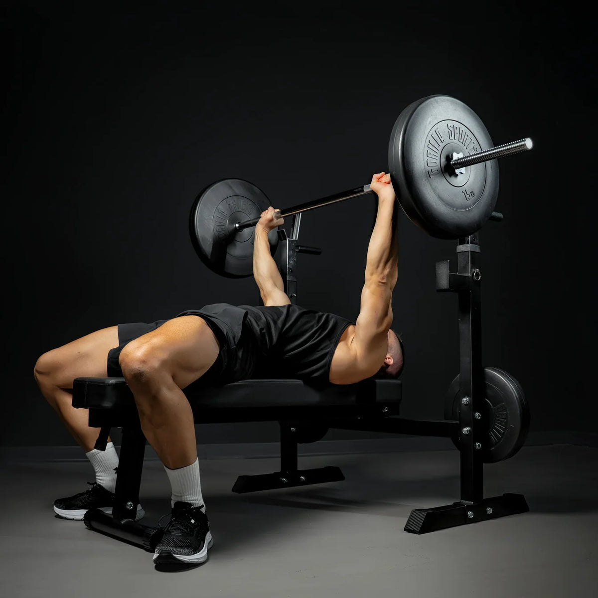 Banca de exercitii cu suport, lata, inclusiv set de gantere 40/70/100 kg