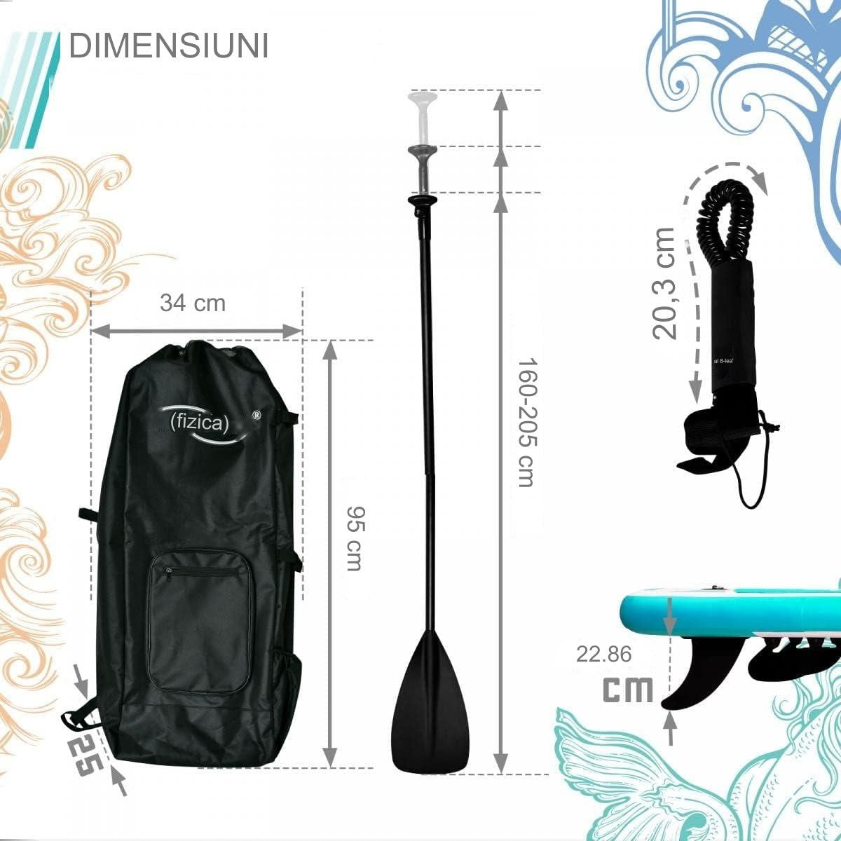 Placa de surf, Sup gobflabila, 320 x 80 x 15 cm, albastru deschis