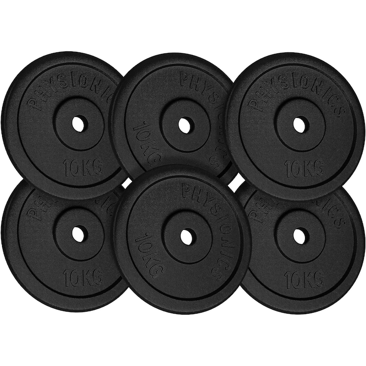 Set discuri fonta, negru, 30mm, 10 - 120 KG PHYSIONICS