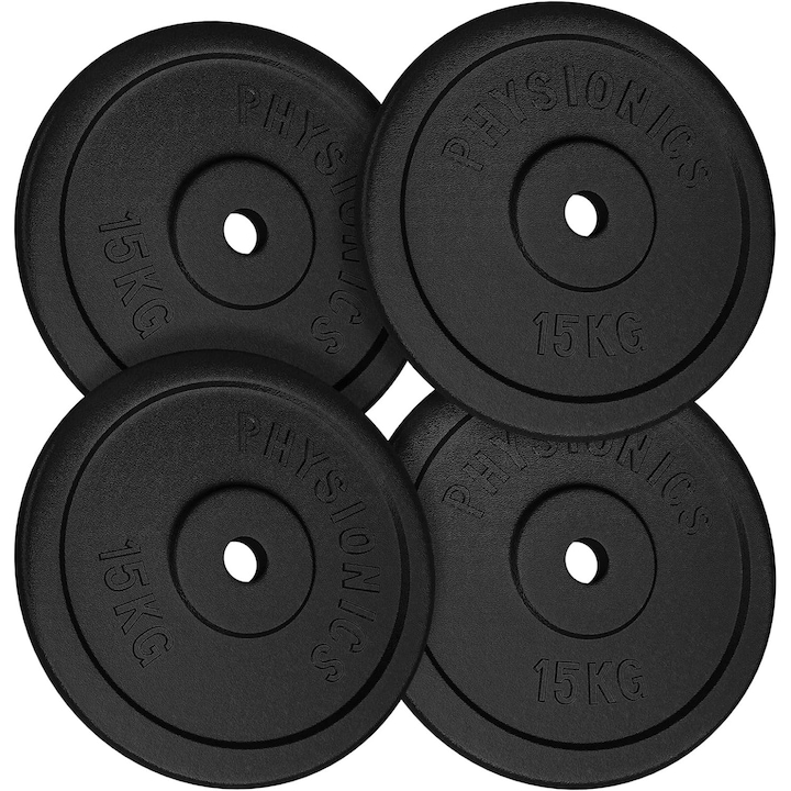 Set discuri fonta, negru, 30mm, 10 - 120 KG PHYSIONICS