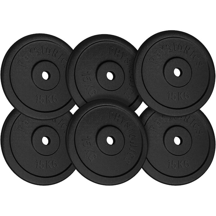 Set discuri fonta, negru, 30mm, 10 - 120 KG PHYSIONICS