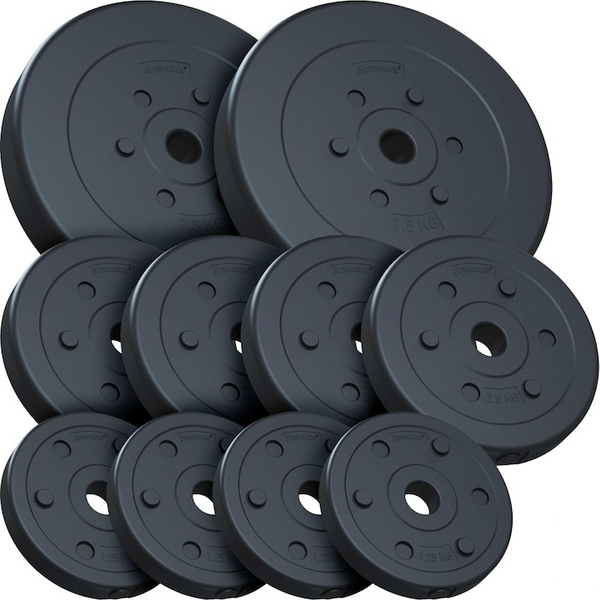 Set de placi de greutati umplute cu ciment, 30/31mm, 30 kg (2x7, 5 + 4x2, 5 + 4x1, 25), negru ScSports