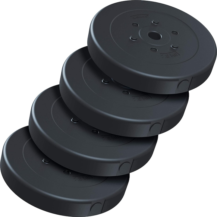 Set placi de greutate din plastic umplute cu ciment, 30 KG (4 x 7, 5 kg), 30/31 mm, negru ScSports