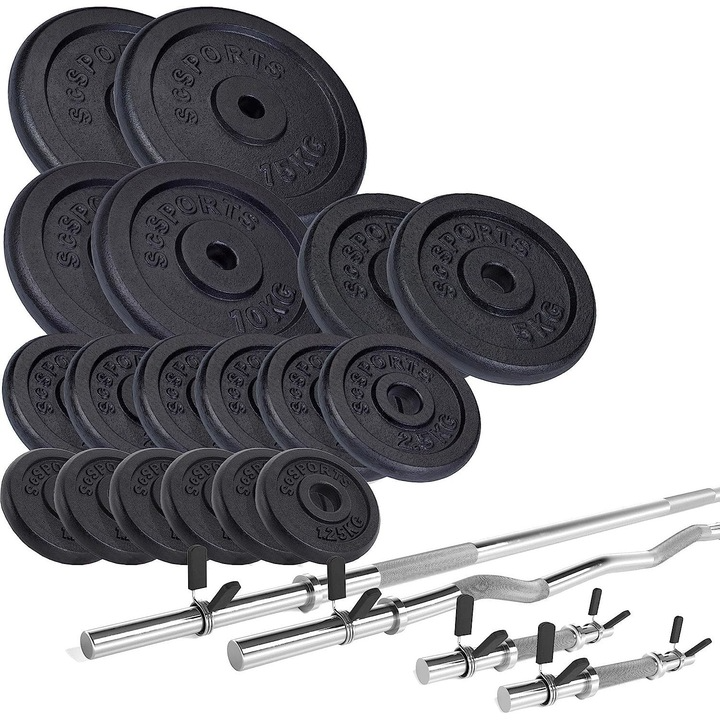 Set de haltere - 27, 5 - 100 kg, 2 gantere, bara de haltere, bara SZ, diametru 31 mm, discuri de greutate, fonta ScSports