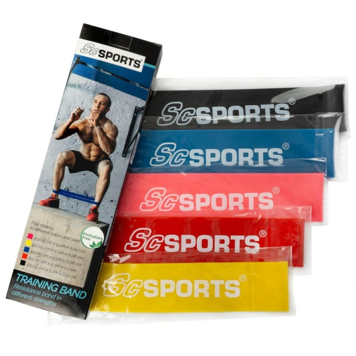 Benzi de fitness 500 x 50 mm ca set complet în diferite culori și rezistențe ScSports
